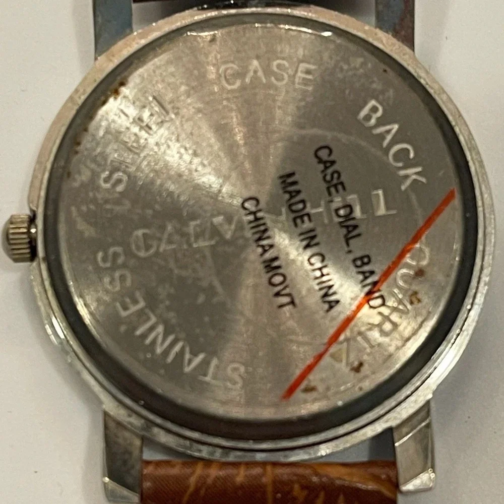 Galvin Hill Quartz Watch Silver Case White Dial Brown Croc Embossed Band Classic